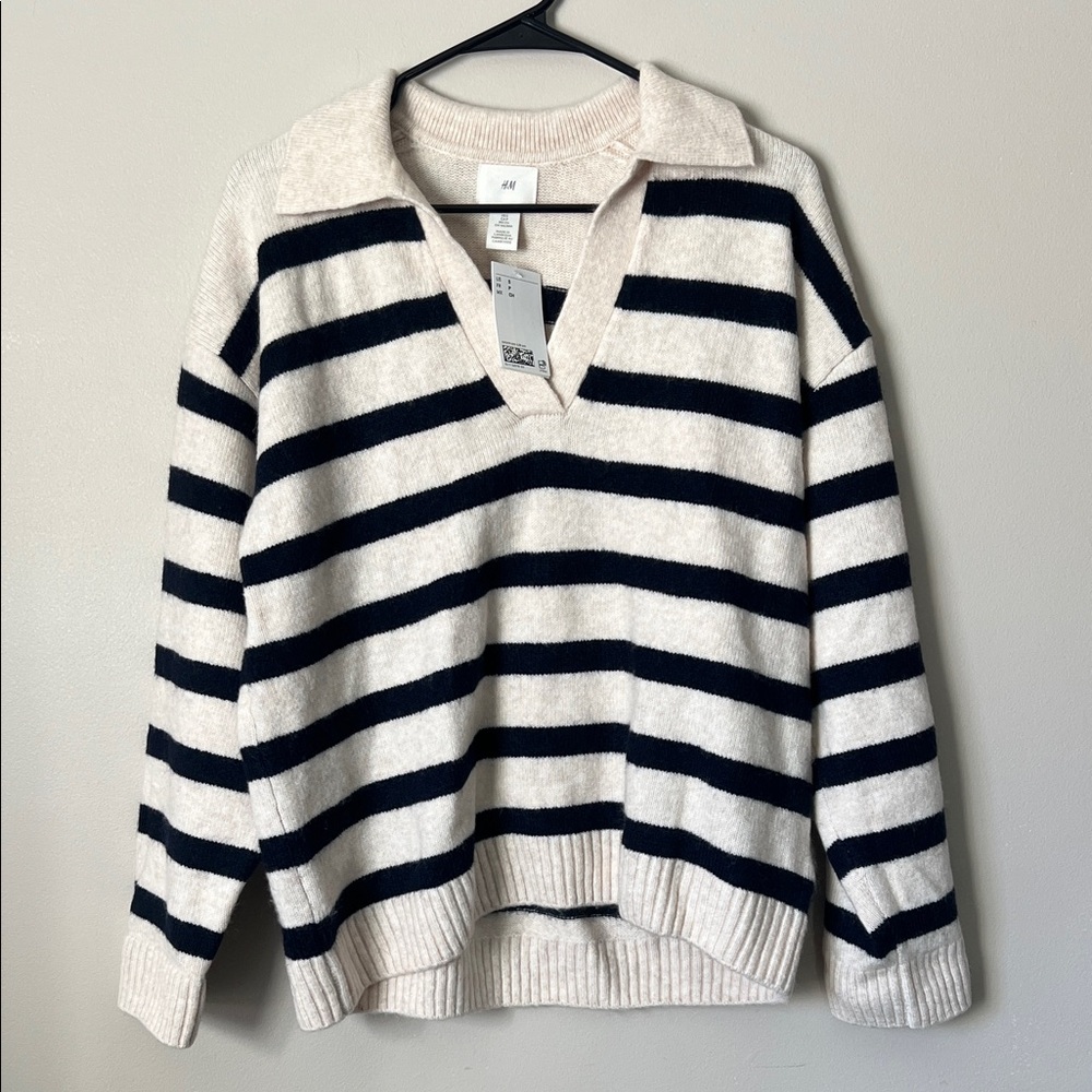 H&M Navy and Cream Striped Sweater